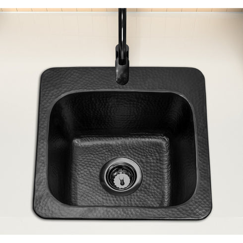 Hand Hammered Aluminum 15 inch Baxter Square Bar Sink - Matte Black